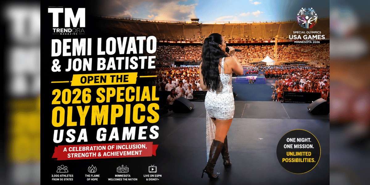 Demi Lovato smiles during the Opening Ceremony of the 2026 Special Olympics USA Games alongside performances from Jon Batiste.