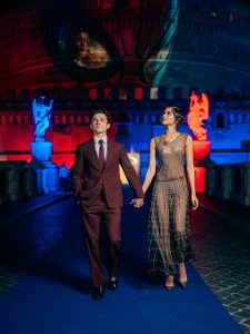 Tom Holland and Zendaya walking together in Rome during the Spider-Man Brand New Day promotional tour.